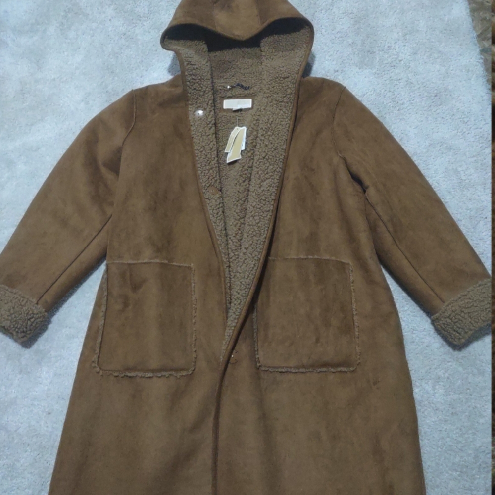 MICHAEL Michael Kors Brown Trench Coat with Hood and Long Length